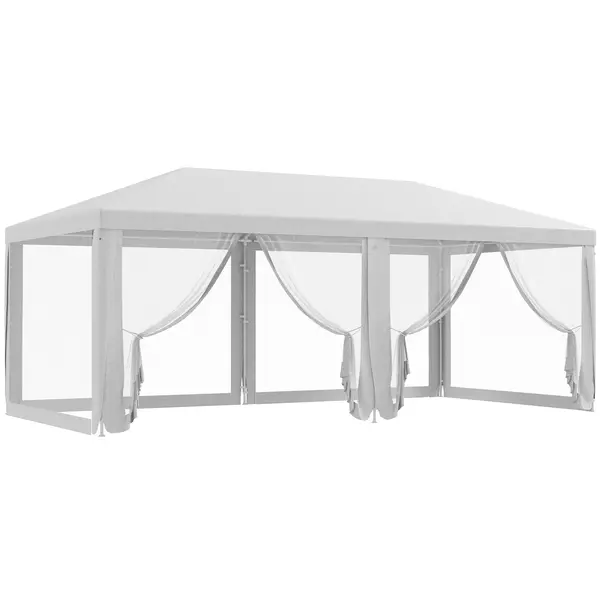 Outsunny Cort de Exterior cu 6 Părți Laterale Detașabile, Cort pentru Petrecerie, Adăpost pentru Umbră pentru Evenimente, 584.6x295.6x256 cm, Alb.