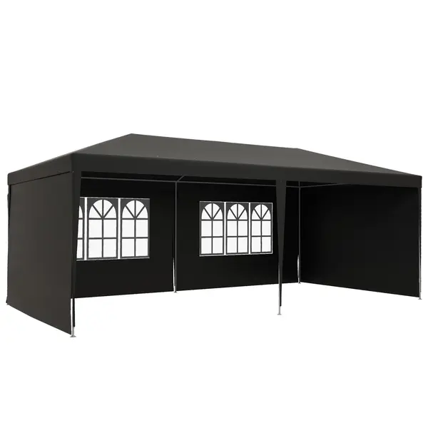 Outsunny Cort de grădină 6x3m cu 4 pereți laterali 2 ferestre vizibile Pergolă Gazebo exterior pentru petreceri evenimente Gri | Aosom Romania