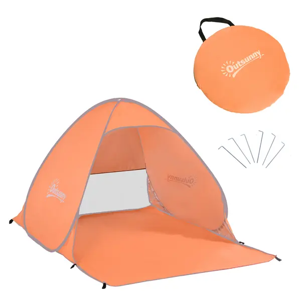 Outsunny Cort de Plajă Pop Up cu Protecție UV 30+, Fereastră și Geantă de Transport, 200x150x119 cm, Portocaliu | Aosom Romania