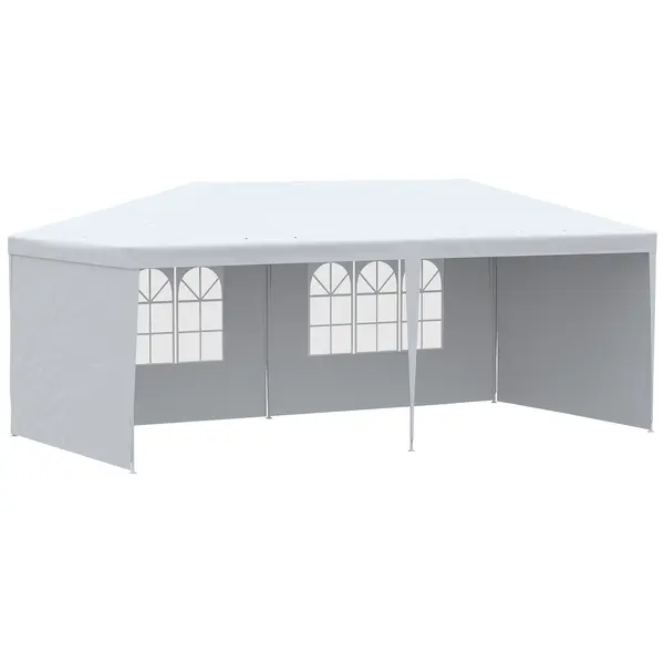 Outsunny Cort Pliabil pentru Grădină, Petreceri și Evenimente, cu Panouri Detașabile, Structură Oțel și PE, 5.85x2.95m, Alb | Aosom Romania
