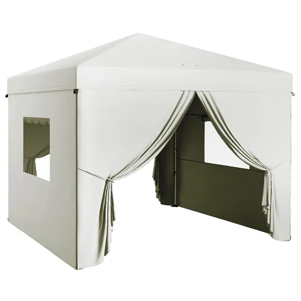 Outsunny Cort pliabil pop-up 3x3 m cu 4 draperii laterale 2 ferestre din plasă înălțime reglabilă impermeabil și anti-UV Alb | Aosom Romania