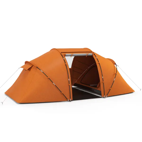 Outsunny Cort tunel pentru 4-6 persoane, cort de camping cu ușă, prelată la sol, impermeabil 2000mm, Portocaliu | Aosom Romania