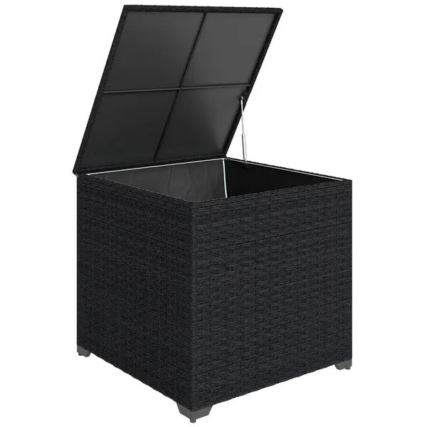 Outsunny Cufăr de depozitare exterior din ratan de 253 L cu tijă hidraulică, căptușeală cu fermoar și cadru din oțel, Negru | Aosom Romania