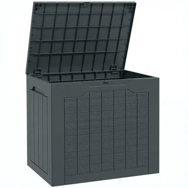 Outsunny Cufăr de Grădină cu Mânere, Container pentru Unelte Impermeabil, 56x41x50 cm, Gri Închis | Aosom Romania