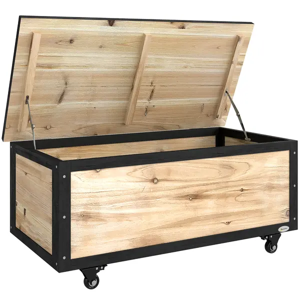 Outsunny Cutie de Depozitare pentru Exterior 121L cu Roți, Organizator din Lemn cu Armătură de Oțel, Maro | Aosom Romania