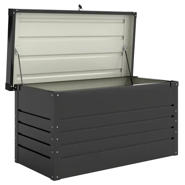 Outsunny Cutie de grădină metal 450L cutie pentru perne cu capac dublu perete 120 x 61 x 62 cm impermeabilă cu închidere Gri | Aosom Romania