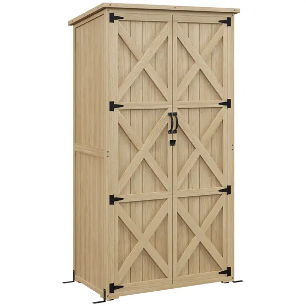 Outsunny Dulap de grădină adăpost magazie pentru unelte 90L x 54.5P x 161/168,5H cm 2 rafturi acoperiș bitumat etanș lemn de pin autoclavizat | Aosom Romania