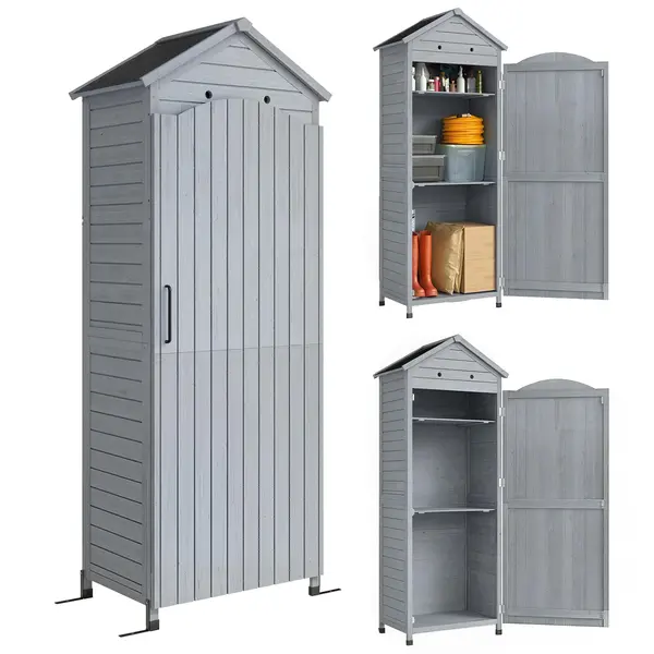 Outsunny Dulap grădină din lemn, magazie înaltă pentru unelte cu raft reglabil, ușă magnetică, acoperiș galvanizat, ventilație | Aosom Romania