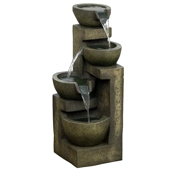 Outsunny Fântână de grădină ornament zen debit reglabil pompă submersibilă inclusă dim. 25L x 24l x 60H cm rășină negru | Aosom Romania