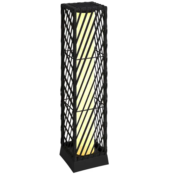 Outsunny Felinar de grădină din ratan Felinar solar exterior cu LED-uri Pornire și Oprire Automată Impermeabil IP44 Negru | Aosom Romania