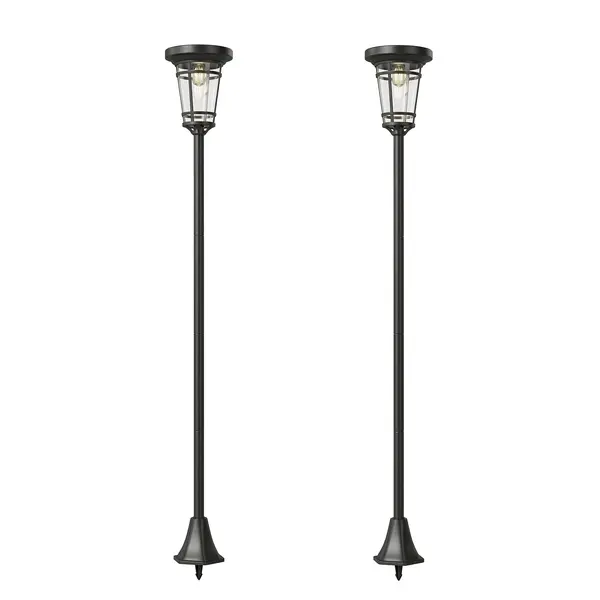 Outsunny Felinar solar set 2 buc. Lampă de podea reglabilă 180 cm cu 2 moduri de luminozitate, senzor de lumină, comutator, IP44 | Aosom Romania