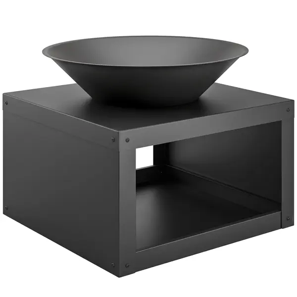 Outsunny Focar Ø59 cm cu raft pentru lemne, cârlig, utilizabil cu lemne și cărbune, rotund, Negru | Aosom Romania