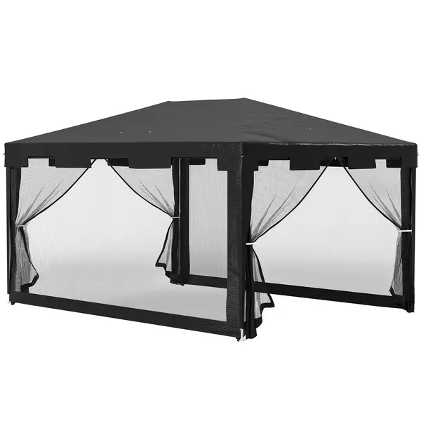 Outsunny Foisor 4x3 m cu Plasa de Tantari si 2 Intrari, Foisor de Gradina din Metal si PE, Gri Inchis