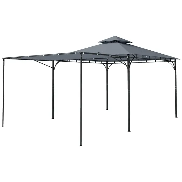 Outsunny Foișor de Grădină 3.2x3.2 m cu Acoperiș Extensibil, Foișor de Exterior cu Acoperiș Dublu Ventilat, Găuri de Drenaj, Cadru Metalic, pentru Grădină, Balcon, Petreceri, Terasă, UV30+, Gri Închis | Aosom Romania
