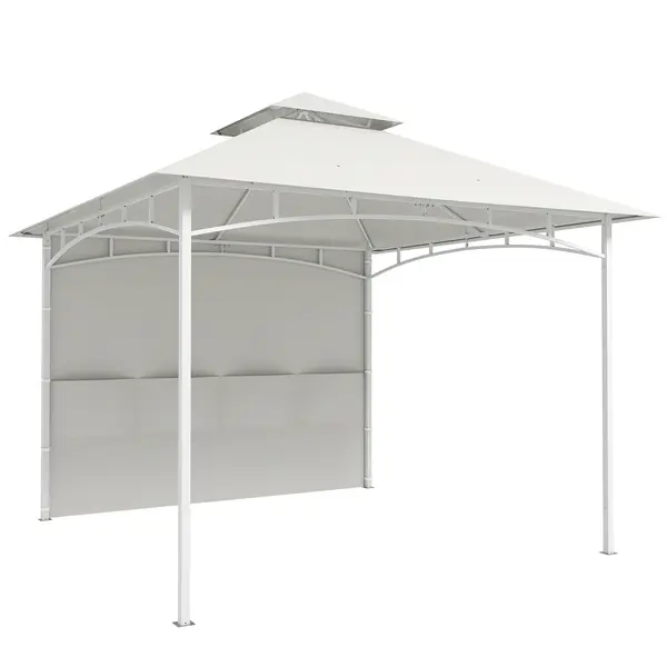 Outsunny Foișor de Grădină 3x3 m cu Corturi, Buzunare pentru Depozitare și Cârlig la Tavan, Foișor din Metal cu Acoperiș Dublu, Orificii de Drenaj, UV30+, Crem | Aosom Romania