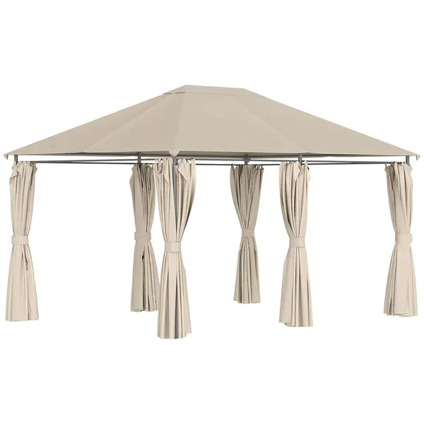 Outsunny Foisor de Gradina cu Prelata in Poliester 6 Pereti Detasabili 12 Paleti Schelet in Metal Bej 400 x 300 x 264 cm | Aosom Romania