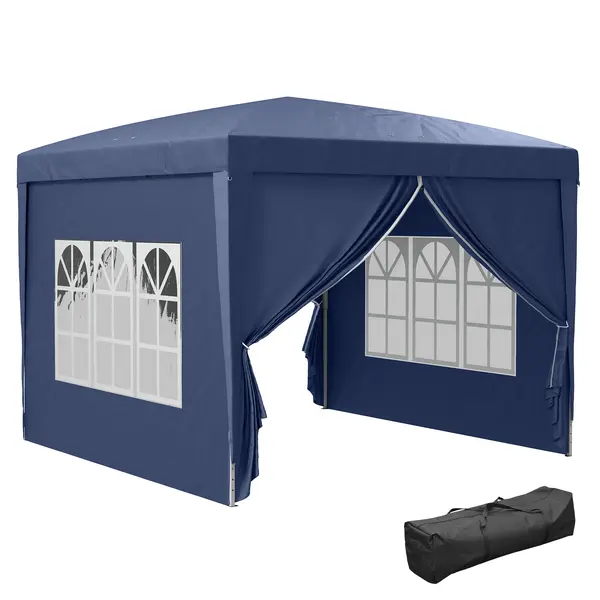 Outsunny Foisor de gradina pliabil din otel si tesatura Oxford cu funii si cuie incluse, 2,95x2,95x2,58 m, alb | AOSOM RO