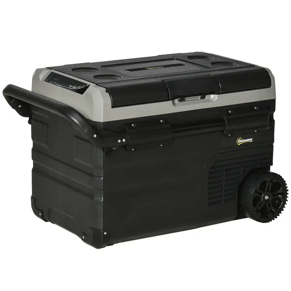 Outsunny Frigider Auto 40L cu Iluminare LED Compresor Frigider Portabil cu Mânere Role de Transport Barcă Călătorii 12/24V DC și 110-240V AC Gri+Negru | Aosom Romania
