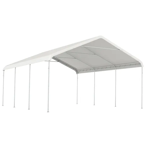 Outsunny Garaj 5x6m, Portabil, Cadru din Oțel Galvanizat pentru Mașini/Camioane, Crem | Aosom Romania