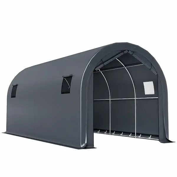 Outsunny Garaj Exterior pentru Mașină 3x6 m Impermeabil cu Țesătură PE Rezistentă Cadru din Metal Galvanizat UPF 30+ Gri Închis | Aosom Romania