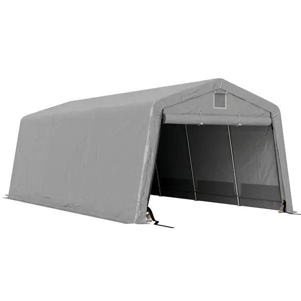 Outsunny Garaj Portabil, Carport Rezistent, Cort tip Garaj cu Copertină și 2 Ferestre de Ventilație și Ușă, 6.2x3.3x2.4 m, Gri | Aosom Romania