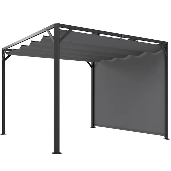 Outsunny Gazebo Pergolă cu Copertină Rulabilă de Protecție și Orificii de Drenaj, 300x300x227 cm, Gri Închis | Aosom Romania