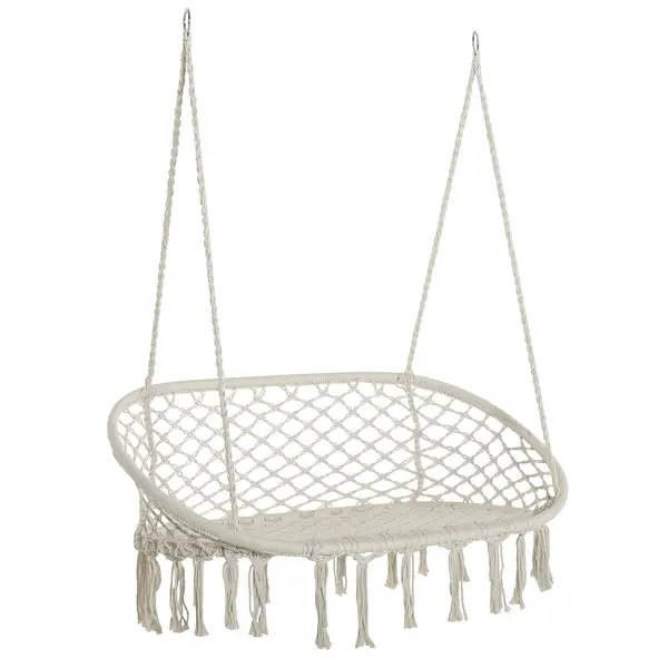 Outsunny Hamac Balansoar pentru Gradina si Casa cu 2 Locuri din Macramé Alb Crem | Aosom Romania