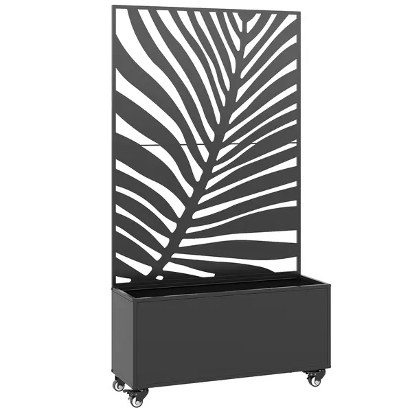 Outsunny Jardinieră cu spalier, cuvă pentru flori, cu paravan de intimitate și roți blocabile, metal, 90 x 30 x 160 cm, negru | Aosom Romania