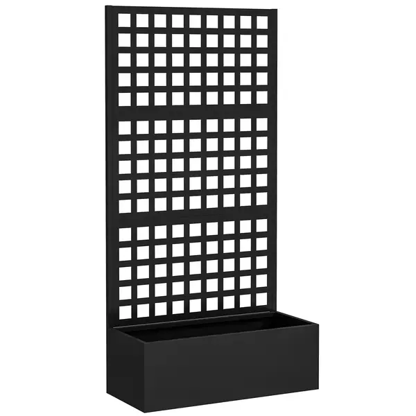 Outsunny Jardinieră cu spalier, paravan de intimitate, pat ridicat pentru grădină din oțel galvanizat, pentru plante cățărătoare, 89x40x178cm, negru | Aosom Romania