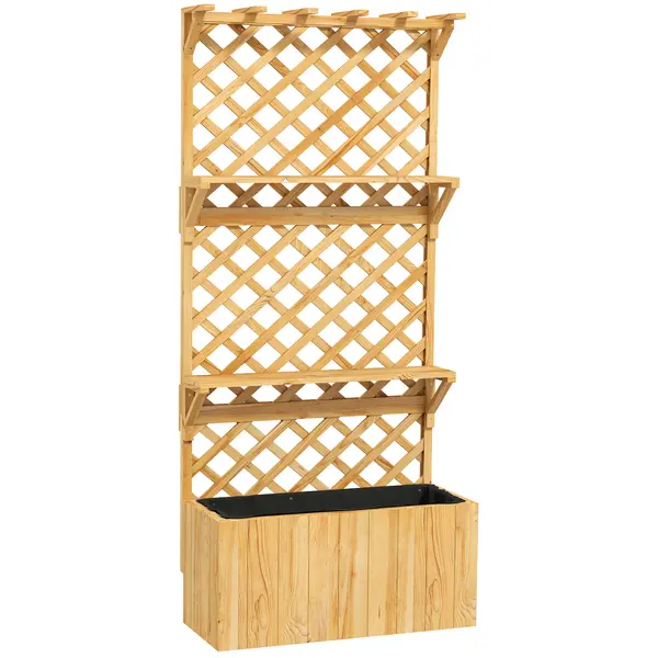 Outsunny Jardinieră din Lemn cu Suport pentru Plante și Orificii de Drenaj, 76x33x177 cm, Natural | Aosom Romania