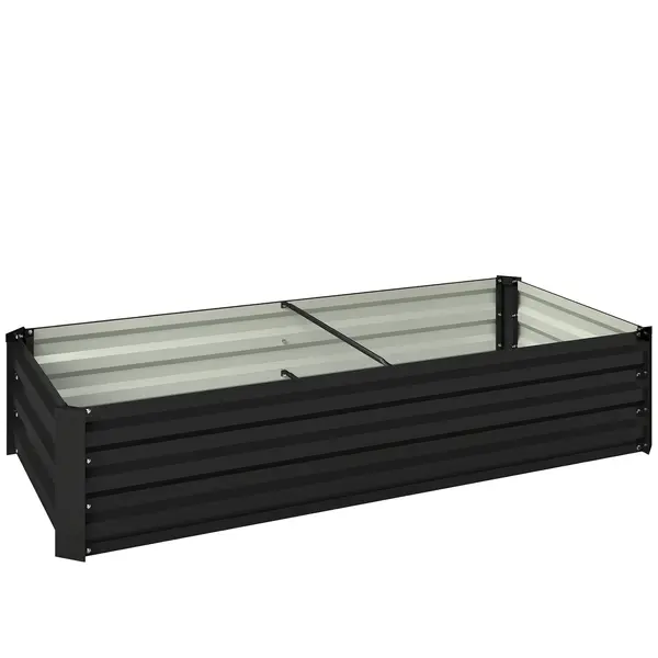Outsunny Jardinieră dreptunghiulară pentru grădină din oțel galvanizat, margine de siguranță și fund deschis 150x70x30cm gri închis | Aosom Romania
