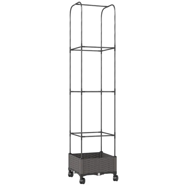 Outsunny Jardinieră Înălțată Autoirigantă din Metal cu Spalier de 185 cm, cu 4 Roți Blocabile pentru Plante Cățărătoare, Recipient cu Găuri de Drenaj pentru Legume și Flori, Negru | Aosom Romania