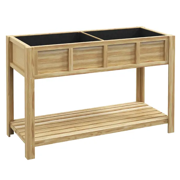 Outsunny Jardinieră pe picioare cu separator detașabil, raft, inserturi pentru irigare, material geotextil de drenaj 115L x 46l x 75Î cm | Aosom Romania