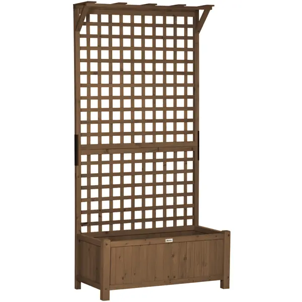 Outsunny Jardinieră Ridicată de Exterior cu Spalier și Bară Superioară, Ghiveci din Lemn de Brad cu Orificii de Drenaj pentru Flori și Legume, Ideală pentru Grădină și Balcon, Maro Închis | Aosom Romania