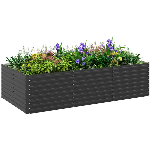 Outsunny Jardinieră ridicată galvanizată rectagulară pentru exterior, fund deschis, 240 x 120 x 60cm, Gri | Aosom Romania