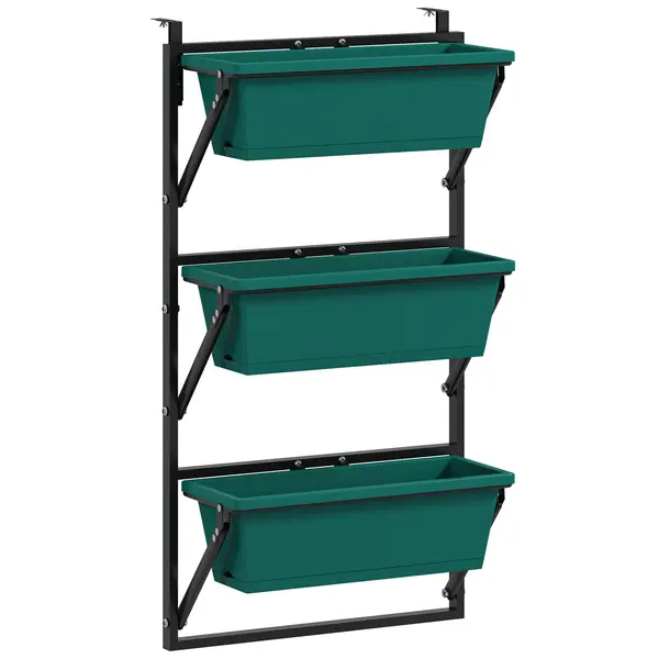 Outsunny Jardinieră Verticală pentru Exterior cu 3 Niveluri și Ghivece cu Orificii de Drenaj, 56x42x100 cm, Verde | Aosom Romania