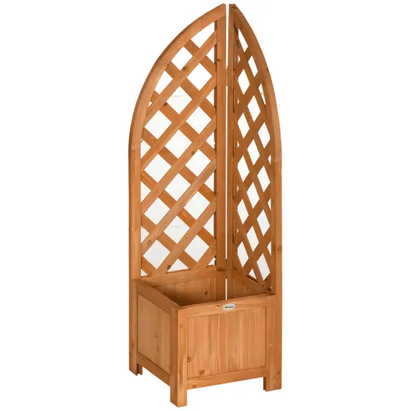 Outsunny Jardiniere cu spalier de colț, orificiu de drenaj, rezistent la intemperii, lemn natural, maro, 32 x 32 x 108 cm | Aosom Romania