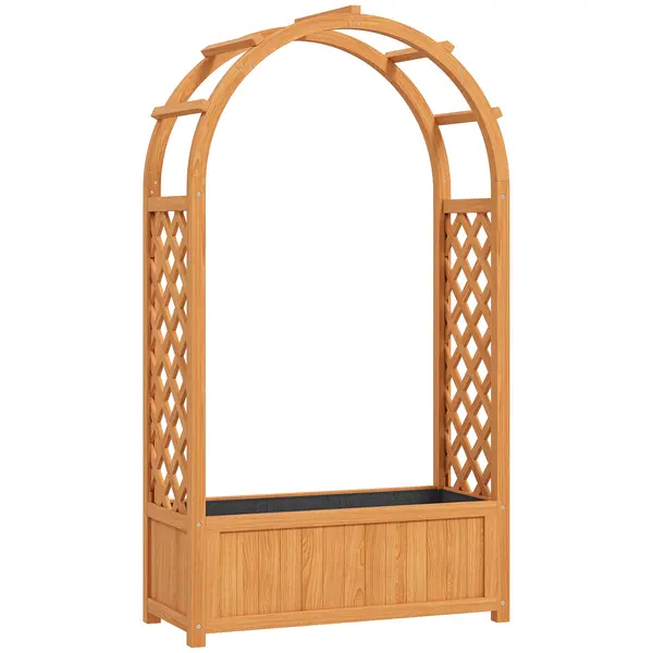 Outsunny Jardiniere înălțată ghiveci de plantare cu grilaj, acoperiș arcuit spalier ghiveci din lemn 83 x 36 x 145cm Maro deschis | Aosom Romania