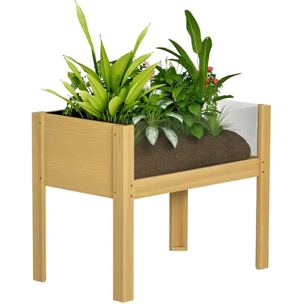 Outsunny Jardinière pe picioare, grădină înaltă cu panouri acrilice și găuri de drenaj, 75 x 46 x 60,5 cm, natural | Aosom Romania