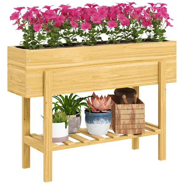 Outsunny Jardiniere pe picioare, gradina inalta pe picioare cu 2 gauri de drenaj din lemn 100 x 30 x 70,5 cm lemn natural | Aosom Romania