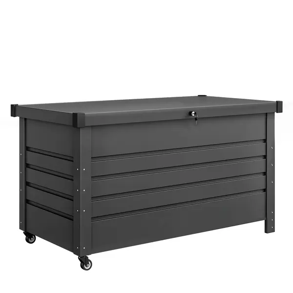 Outsunny Ladă 430L, Recipient Metalic cu Capac Blocabil, Roți, Mânere Laterale, Gri | Aosom Romania