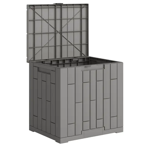 Outsunny Ladă de Grădină 114L din Rășină Impermeabilă și Anti-UV cu Închidere cu Cheie, 56x44x54 cm, Gri | Aosom Romania