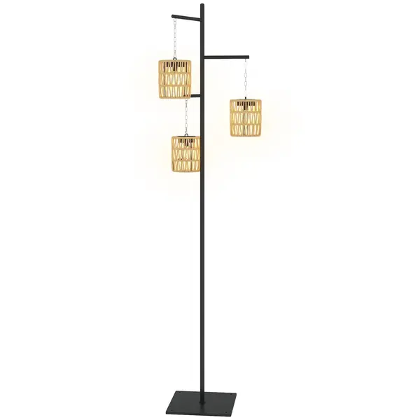 Outsunny Lampă de Exterior Solară cu 3 Lumini în Stil Boho cu Bază Pătrată, 45x45x178 cm, Negru | Aosom Romania