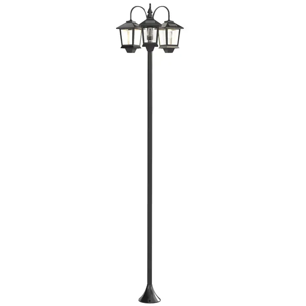 Outsunny Lampadar exterior solar cu 3 capete, lampadar pentru grădină, iluminare LED, senzor automat la apus și la răsărit, negru | Aosom Romania