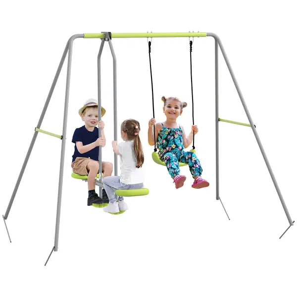 Outsunny Leagăn 2 cadru portic cu 1 leagăn și față în față 255 x 160 x 180 cm greutate maximă 135 kg verde gri | Aosom Romania