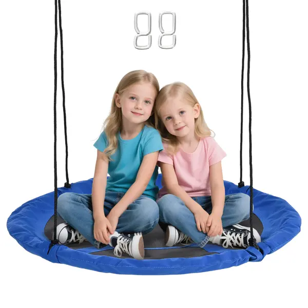 Outsunny Leagăn cu formă de cuib de pasăre rotundă Panier Ø 110 cm 4 inele incluse metal epoxidic Oxford de înaltă densitate Albastru | Aosom Romania