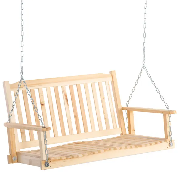 Outsunny Leagăn de Grădină pentru 2 Persoane Cușcă de Leagăn Masiv Patio Terasă Curte Lemn Natural 117 x 69 x 60 cm | Aosom Romania