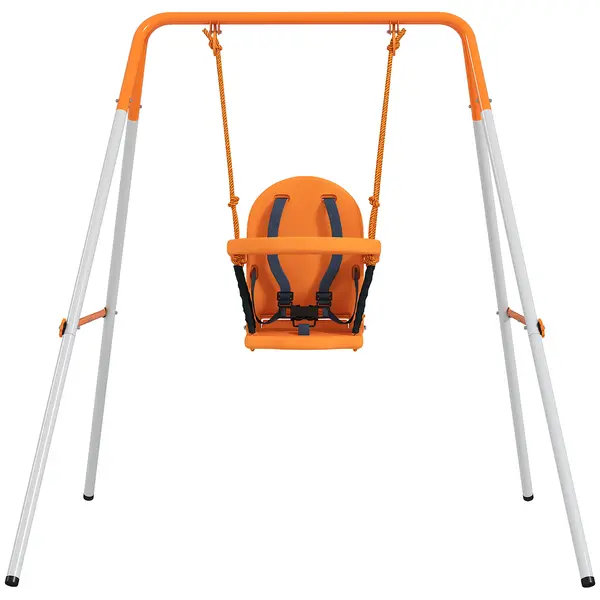 Outsunny Leagăn pentru Bebeluși Leagăn Grădină Exterior din Oțel cu Spătar Centură de Siguranță Sarcină 25 kg Portocaliu | Aosom Romania