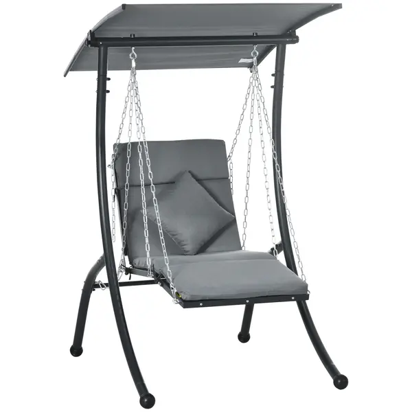 Outsunny leagăn suspendat, acoperiș rabatabil, incl. pernă de șezut, pernă pentru cap, cadru din oțel, gri închis, 108 x 145 x 169 cm | Aosom Romania