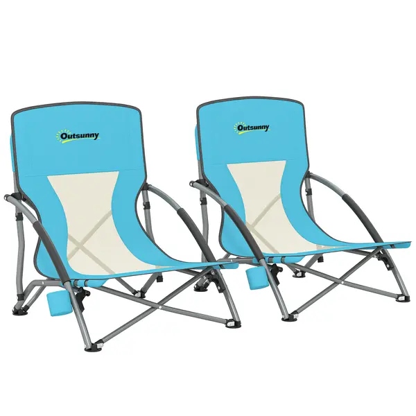 Outsunny Lot de 2 scaune de plajă pliabile scaune camping pliante ușoare sac de transport suport pentru pahar 58 x 55 x 62 cm albastru | Aosom Romania